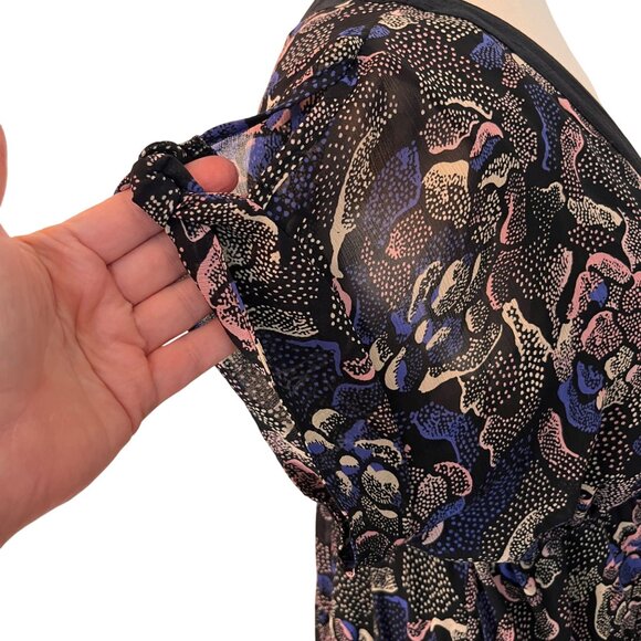 I Love Ronson V-Neck Floral Dress Med Black Multicolor Babydoll Tiered Fairygoth - Picture 5 of 10